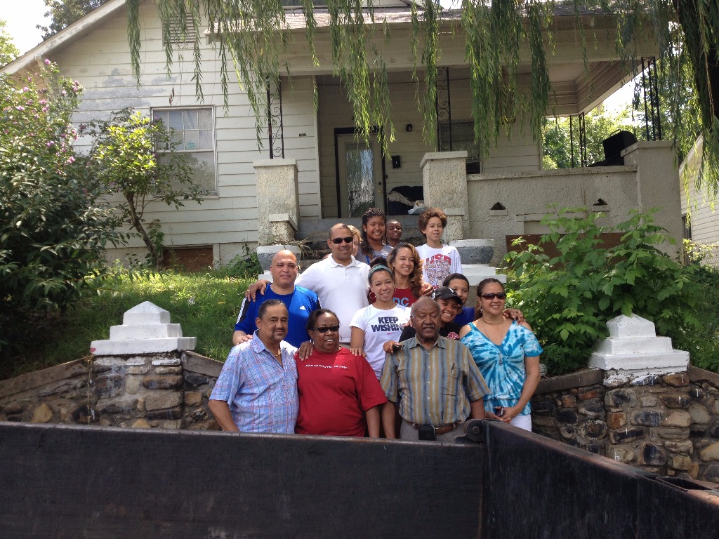 In front of the Pittman family home, with James Pittman, our Patriarch and his family.